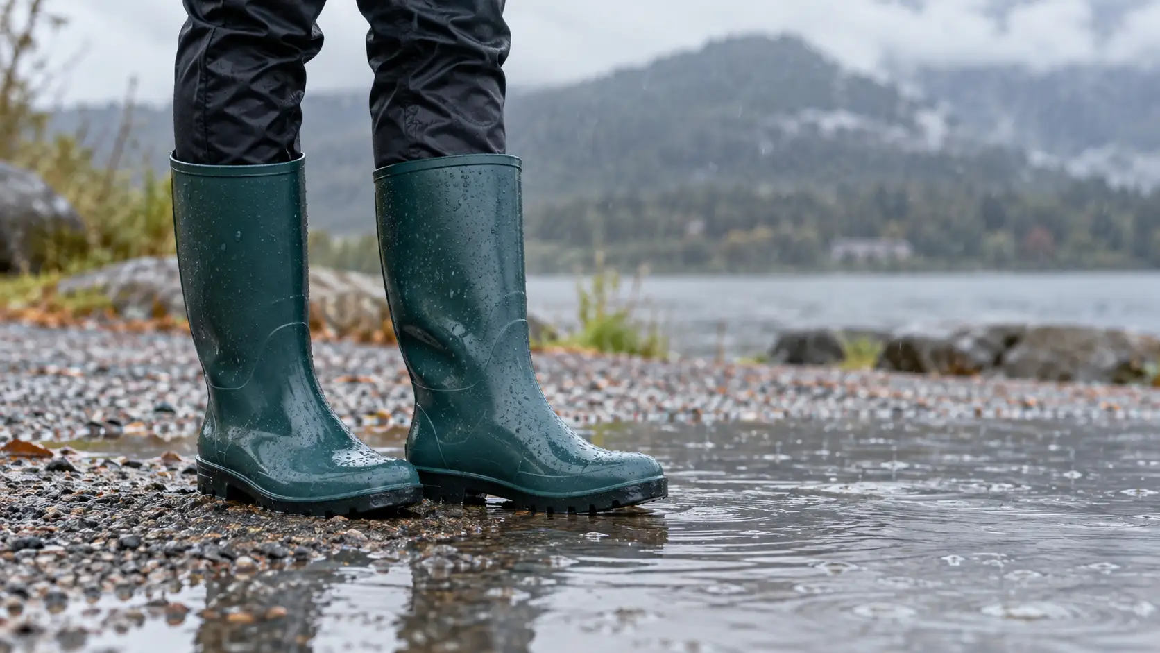 Gummistiefel an einer Pfütze